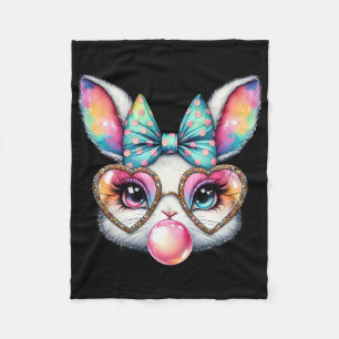 Cute Bunny Rabbit Face Coquette Bow Easter Day Gir Fleece Blanket
