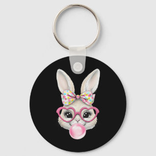 Cute Bunny Rabbit Face Coquette Bow Easter Day Gir Key Ring