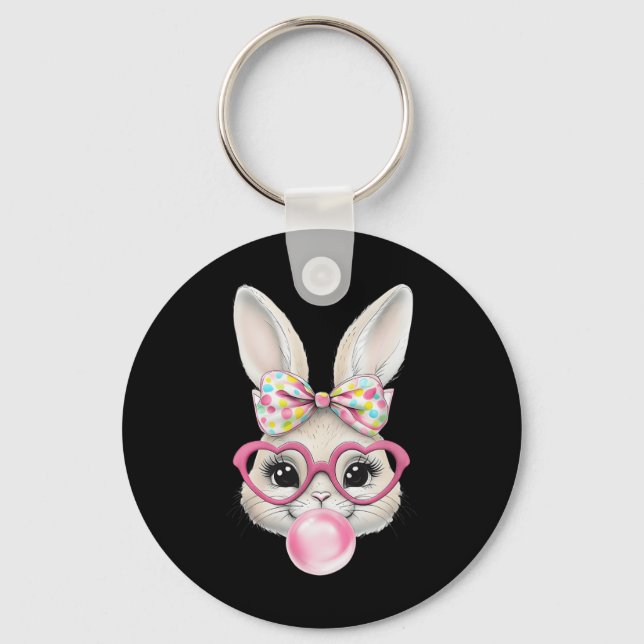 Cute Bunny Rabbit Face Coquette Bow Easter Day Gir Key Ring (Front)