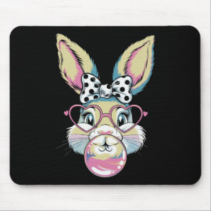 Cute Bunny Rabbit Face Coquette Bow Easter Day Gir Mouse Pad