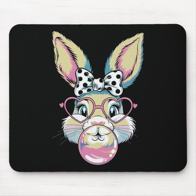 Cute Bunny Rabbit Face Coquette Bow Easter Day Gir Mouse Pad (Front)