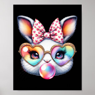 Cute Bunny Rabbit Face Coquette Bow Easter Day Gir Poster