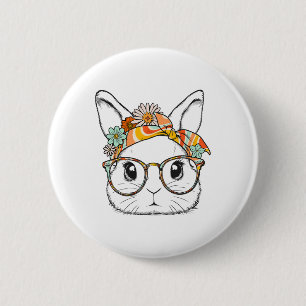 Cute Bunny Rabbit Face Groovy Gles Girl Happy East 6 Cm Round Badge