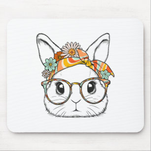 Cute Bunny Rabbit Face Groovy Gles Girl Happy East Mouse Pad