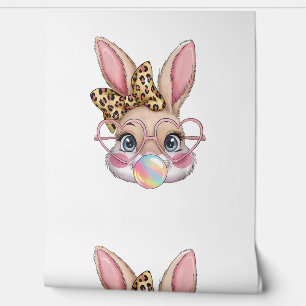 Cute Bunny Rabbit Face Leopard Bow Girls Happy Eas Wallpaper