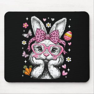 Cute bunny rabbit face leopard coquette bow easter mouse pad