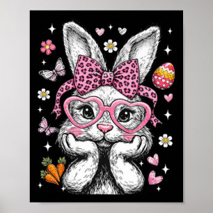 Cute Bunny Rabbit Face Leopard Coquette Bow Easter Poster