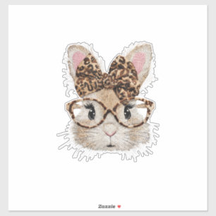 Cute Bunny Rabbit Face Leopard Coquette Bow Glasse