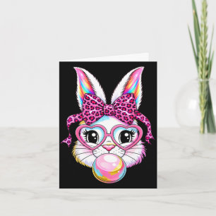 Cute bunny rabbit face leopard coquette bow glasse card