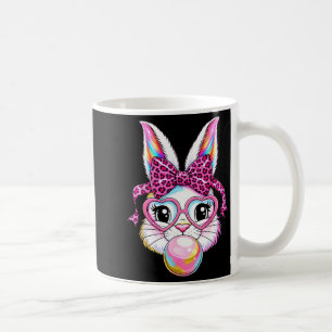 Cute bunny rabbit face leopard coquette bow glasse coffee mug