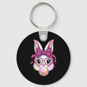 Cute bunny rabbit face leopard coquette bow glasse key ring