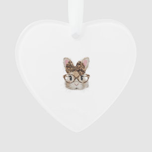 Cute Bunny Rabbit Face Leopard Coquette Bow Glasse Ornament