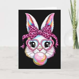 Cute Bunny Rabbit Face Leopard Coquette Bow Gles E Card