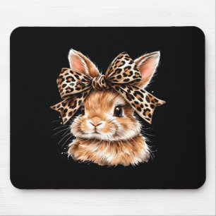 Cute Bunny Rabbit Face Leopard Coquette Bow Happy Mouse Pad