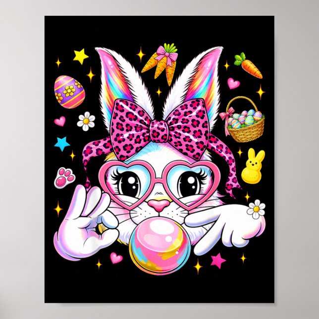 Cute bunny rabbit face leopard coquette bow six poster (Front)
