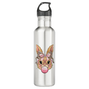 Cute Bunny Rabbit Face Leopard Glasses Girl Happy  710 Ml Water Bottle