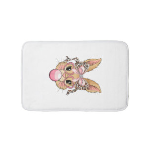 Cute Bunny Rabbit Face Leopard Glasses Girl Happy  Bath Mat
