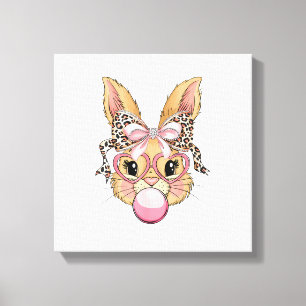 Cute Bunny Rabbit Face Leopard Glasses Girl Happy  Canvas Print