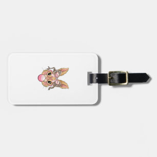 Cute Bunny Rabbit Face Leopard Glasses Girl Happy  Luggage Tag