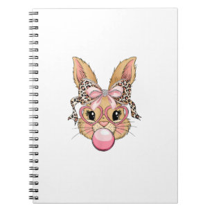 Cute Bunny Rabbit Face Leopard Glasses Girl Happy  Notebook