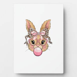 Cute Bunny Rabbit Face Leopard Glasses Girl Happy  Plaque