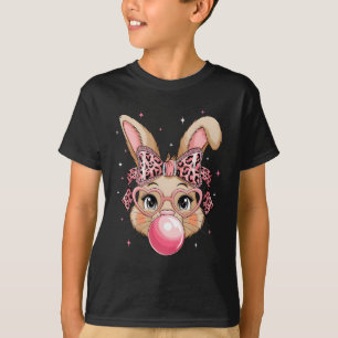 Cute Bunny Rabbit Face Leopard Glasses Girl Happy T-Shirt