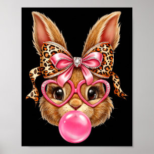 Cute Bunny Rabbit Face Leopard Glasses Poster