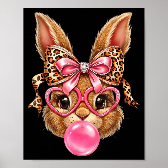 Cute Bunny Rabbit Face Leopard Glasses Poster (Front)