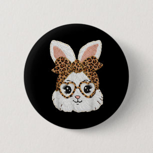 Cute Bunny Rabbit Face Leopard Gles Girl Happy Eas 6 Cm Round Badge