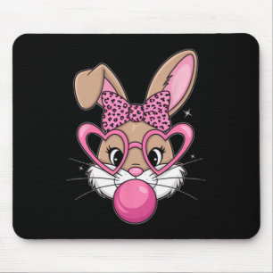 Cute Bunny Rabbit Face Leopard Gles Girl Happy Eas Mouse Pad