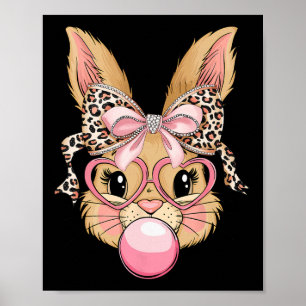 Cute Bunny Rabbit Face Leopard Gles Girl Happy Eas Poster
