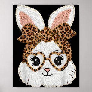 Cute Bunny Rabbit Face Leopard Gles Girl Happy Eas Poster