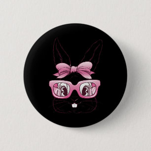 Cute Bunny Rabbit Face Pink Gles Bow Tie Happy Eas 6 Cm Round Badge