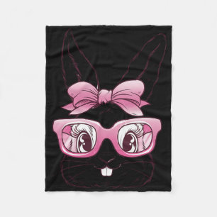 Cute Bunny Rabbit Face Pink Gles Bow Tie Happy Eas Fleece Blanket