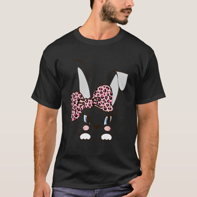 Cute Bunny Rabbit Face Pink Leopard Headband Easte T-Shirt (Front)