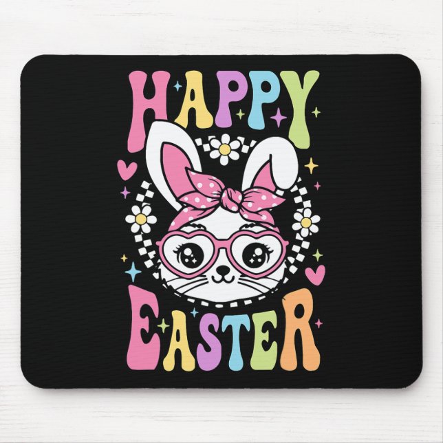 Cute Bunny Rabbit Face Retro Happy Easter Day Wome Mouse Pad (Front)