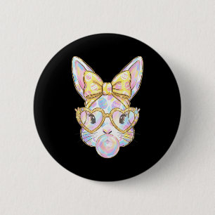 Cute bunny rabbit face tie dye glasses girl happy 6 cm round badge