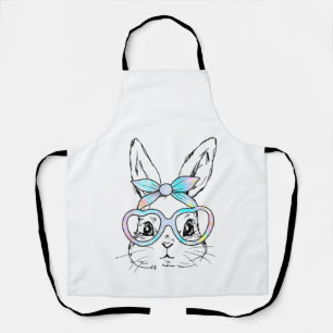 Cute Bunny Rabbit Face Tie Dye Glasses Girl Happy  Apron