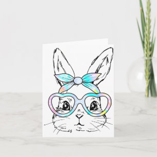 Cute Bunny Rabbit Face Tie Dye Glasses Girl Happy Card