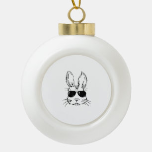 Cute Bunny Rabbit Face Tie Dye Glasses Girl Happy  Ceramic Ball Christmas Ornament
