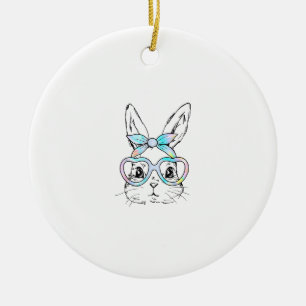 Cute Bunny Rabbit Face Tie Dye Glasses Girl Happy  Ceramic Tree Decoration