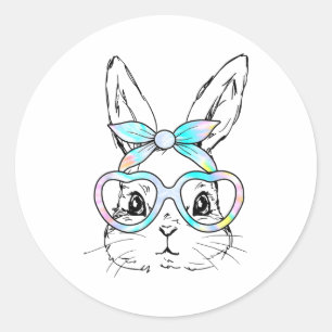 Cute Bunny Rabbit Face Tie Dye Glasses Girl Happy  Classic Round Sticker