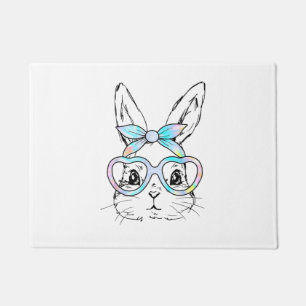 Cute Bunny Rabbit Face Tie Dye Glasses Girl Happy  Doormat