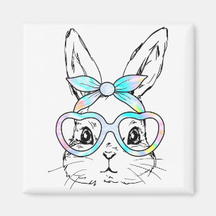 Cute Bunny Rabbit Face Tie Dye Glasses Girl Happy Magnet