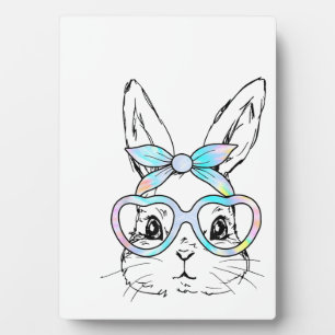 Cute Bunny Rabbit Face Tie Dye Glasses Girl Happy  Plaque
