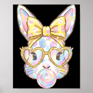Cute bunny rabbit face tie dye glasses girl happy poster