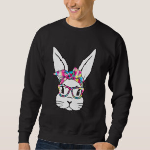 Cute Bunny Rabbit Face Tie Dye Glasses Girl Happy Sweatshirt