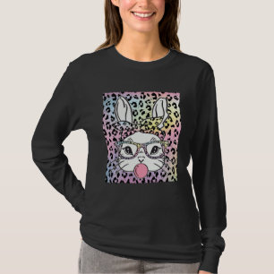 Cute Bunny Rabbit Face Tie Dye Glasses Girl Happy  T-Shirt