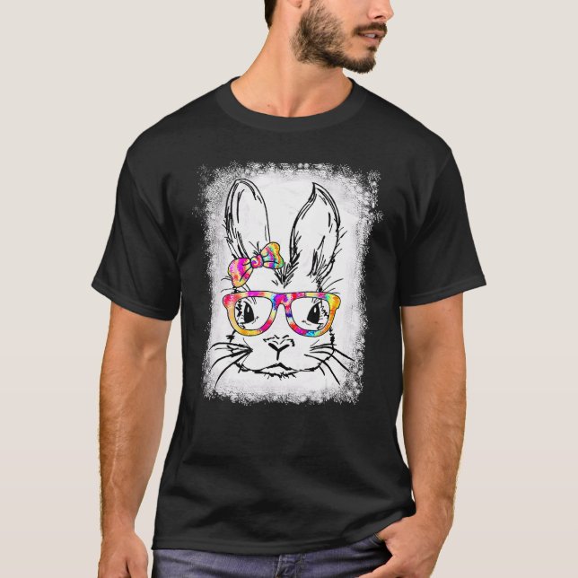 Cute Bunny Rabbit Face Tie Dye Glasses Girl Happy  T-Shirt (Front)
