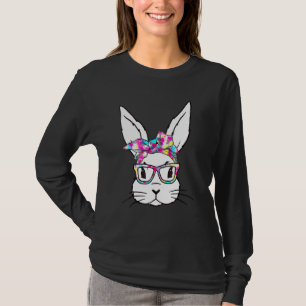 Cute Bunny Rabbit Face Tie Dye Glasses Girl Happy T-Shirt